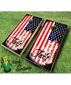 American Flag Grunge with Text Cornhole Boards