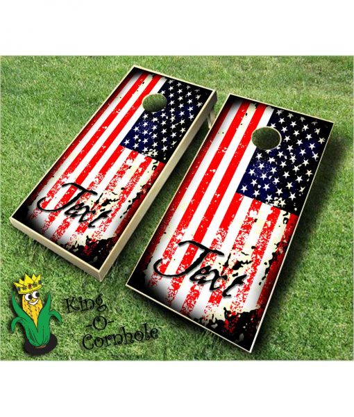American Flag Grunge with Text Cornhole Boards